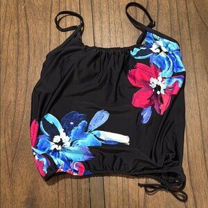 24th & Ocean Black and Blue Ruched Swim Camisole size large